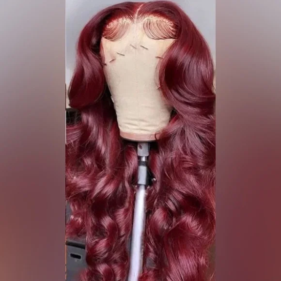 13x4 burgundy Body Wave Lace Front Wig Glueless Wigs Human Hair Pre Plucked - Picture 2 of 4